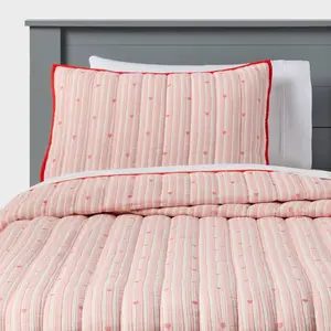 Full/Queen Patisserie Heart Striped Kids' Quilt Set - Pillowfort