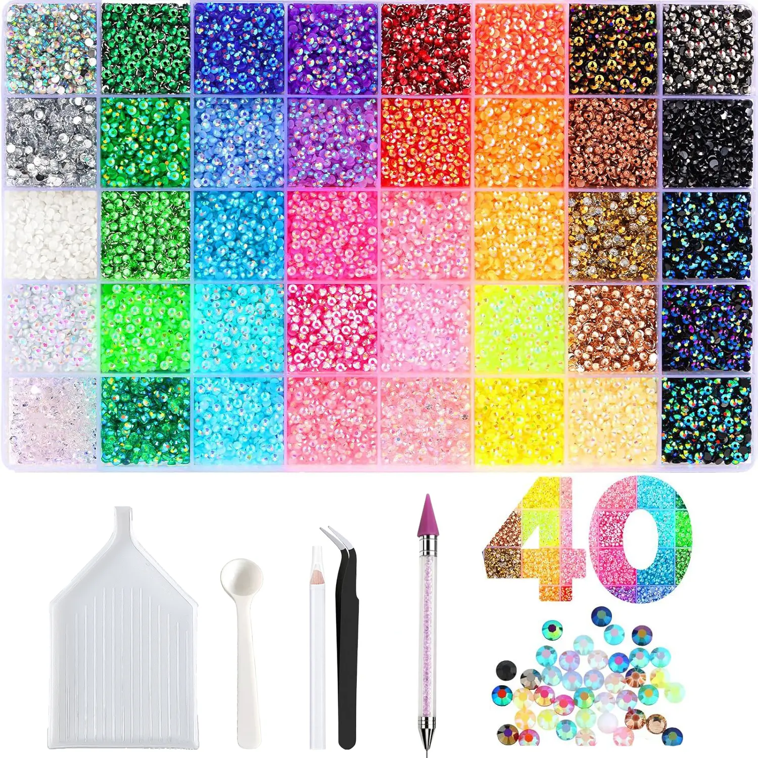 Summervibes Bulk Resin Jelly Rhinestone Bedazzling Kit - 3mm Mixed Colors Flatback Gems (18000 or 36000 Pcs), Glittery Accessories, Glamorous, Highly Faceted, Firm Adhesion, Beginner-Friendly Nail Art Decoration