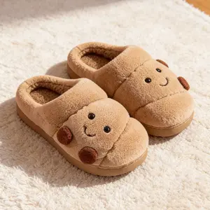 New Cartoon Croissant Couple Plush Slippers, Warm and Comfortable EVA Non-Slip Sole Slippers, Suitable for Home Indoors, Women Men Shoes