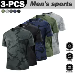 3-Pack Camouflage Quick-Dry Sports T-Shirts, Breathable High Elasticity Cooling, Suitable for Fitness and Daily Trendy Wear