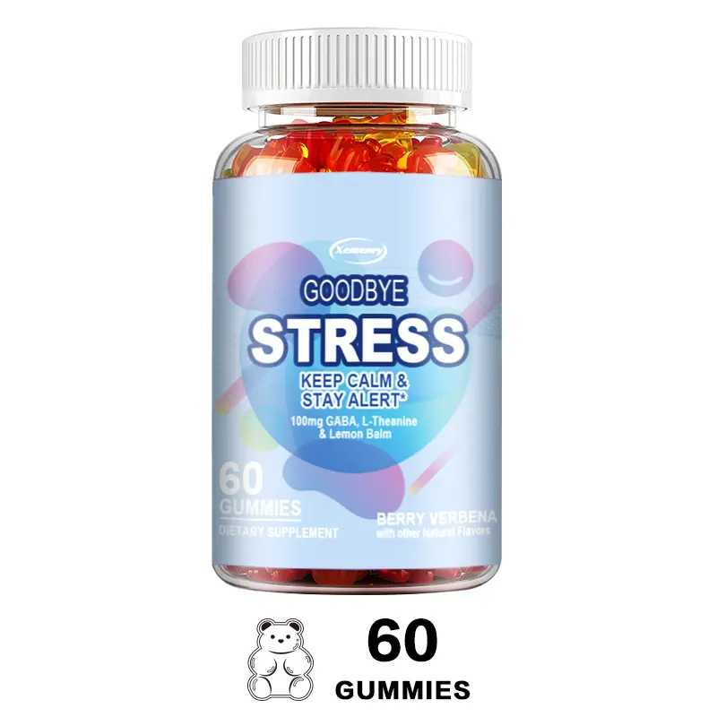 Goodbye Stress Gummies – 100mg GABA, L-Theanine & Lemon Balm – Calm & Alert – NSF Cert – 60 Gummies