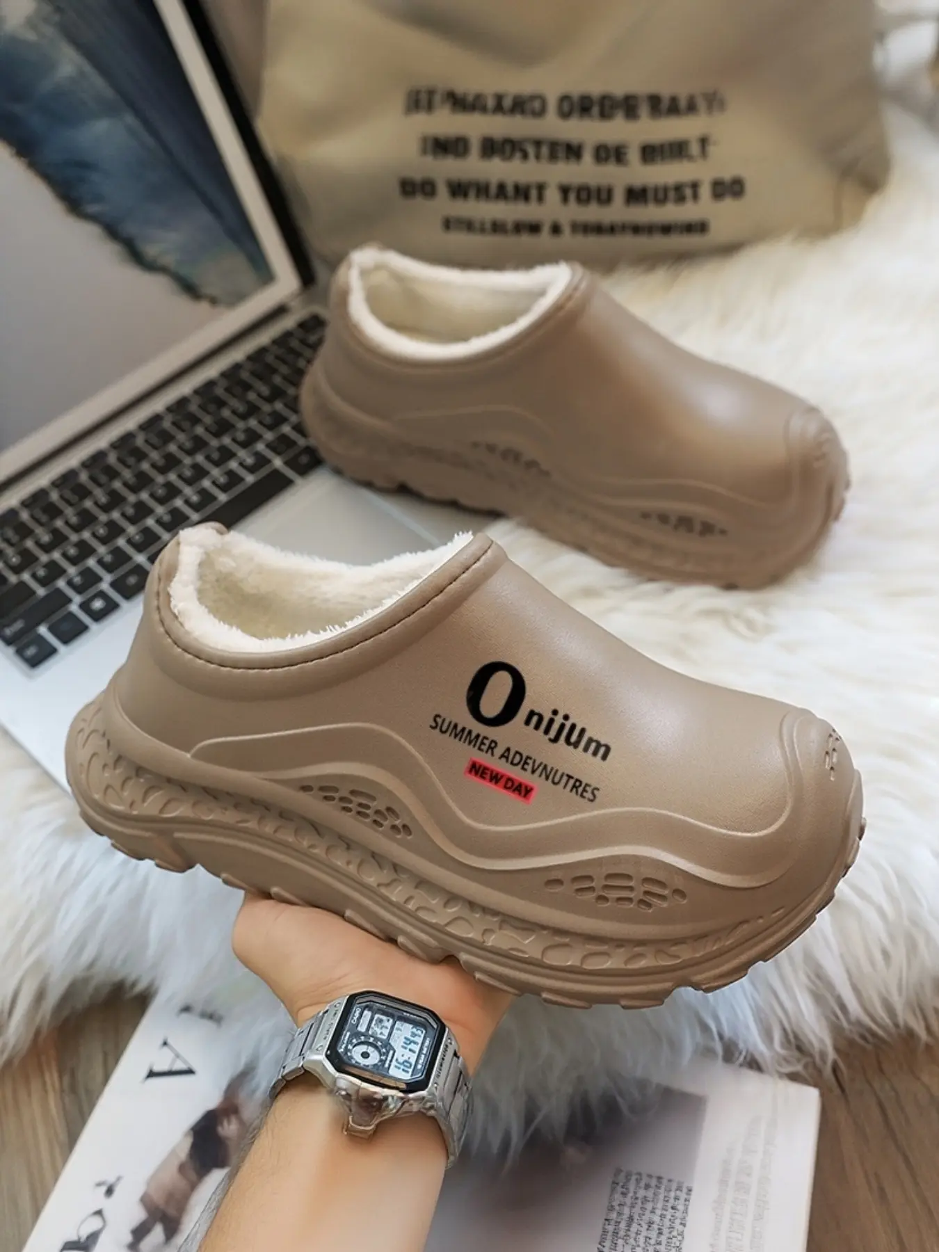 Thick Sole Anti-Slip Fleece Lined Warm Slippers, Durable Waterproof, Essential Winter Travel Shoes, Comfortable and Stylish