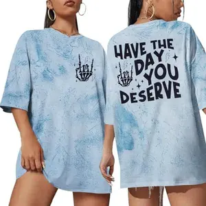 Oversized T Shirts for Women Have The Day You Deserve Shirt Funny Skeleton Shirts Casual Oversized Graphic Tees Tops(Y21BlueS)