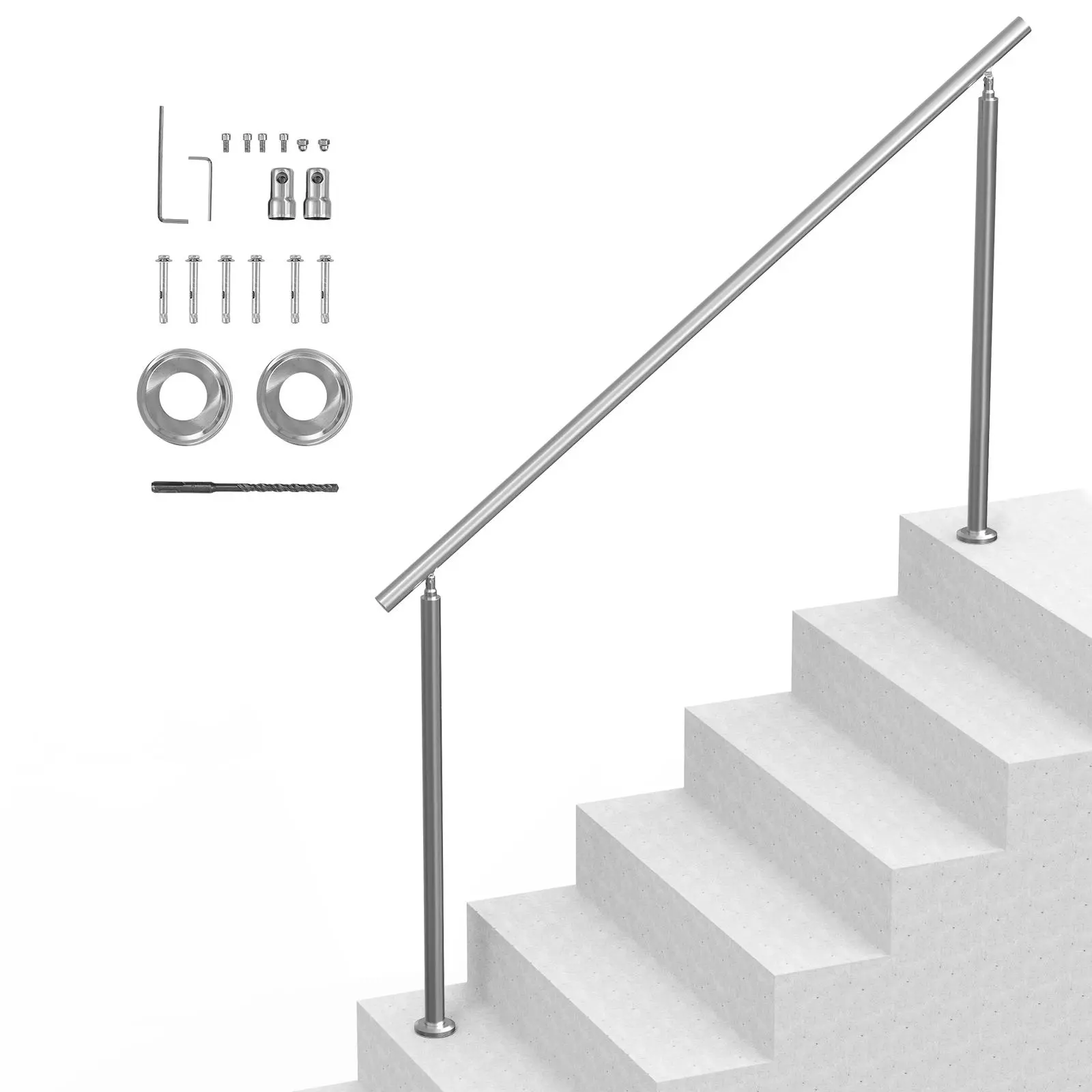 【SummerFinds】VEVOR Handrails for Outdoor Steps,  70.9 in/ 180cm Length Stair Hand Rail Kit, Transitional Stainless Steel Railings with Installation Kit, Double-column Staircase Handrails for Seniors,Porch & Deck