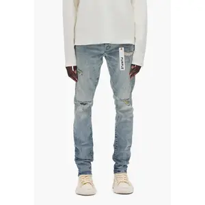 P001 Worn Indigo Slashed Paint