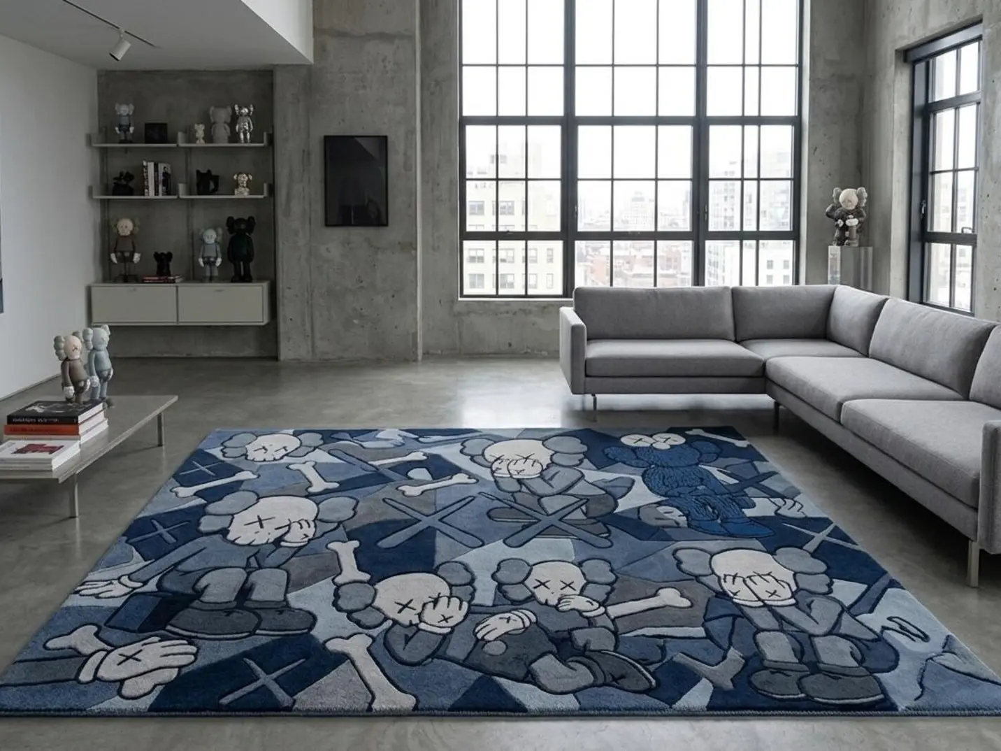 KAWS-Inspired Blue Area Rug, Pop Art Abstract Carpet, Hypebeast Household Textile Decor