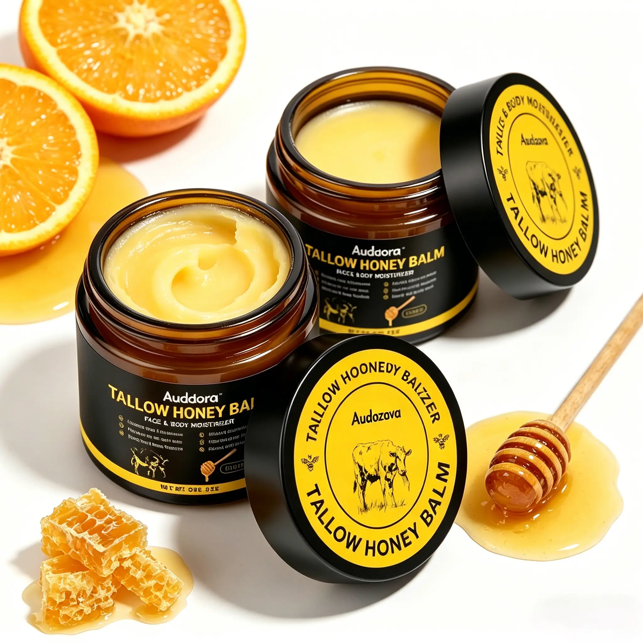 Grass-Fed Beef Tallow & Honey Balm, Face and Body Moisturizer for Eczema and Dry Skin, Rich in Vitamins, Light Citrus Scent, 2 oz, Restore, Repair, Nourishing, Moisture, Dewy, Beef Tallow For Skin, Face & Body, Body Care, Soft Skin