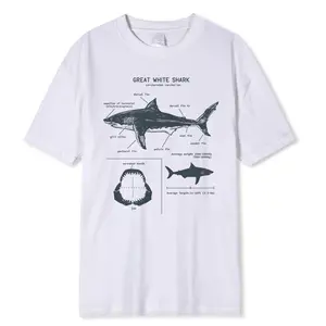 Great White Shark Anatomy T Shirt New Summer Men Street Short Sleeve Hip Hop Punk Style Boy Casual Tops Fashion White Tees Soft Cotton Graphic Tee Unisex Breathable Cool Comfortable High Quality Oversize Fit Beach Vacation Daily Wear Gift For Him