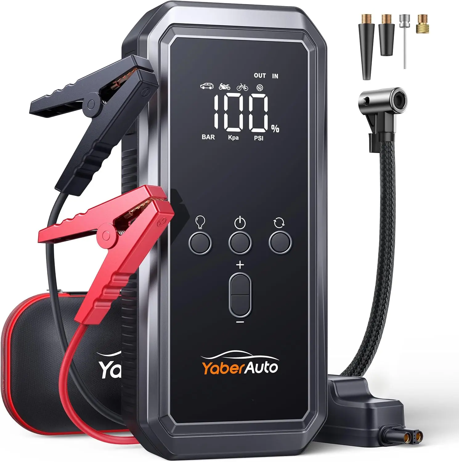 YaberAuto YA70 9-in-1 6000A 150PSI Jump Starter with Air Compressor 80Wh 160W DC | Portable Car Jump Starter Pack (All Gas/10L Diesel), 12V Jump Box Car Battery Jumper Starter Portable with Jumper Cables