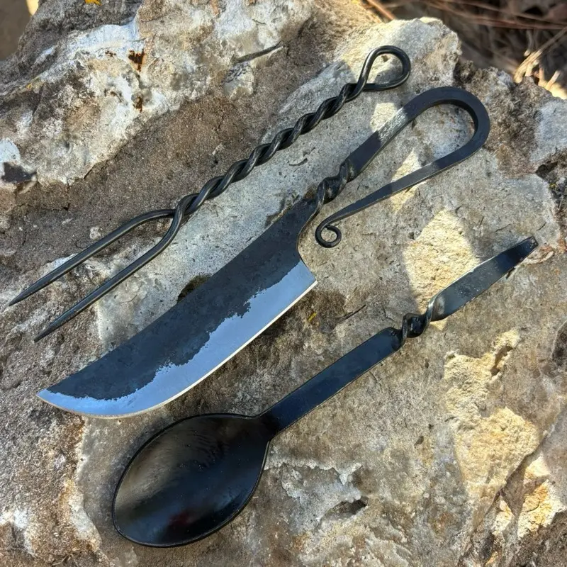 Medieval Cutlery Set Feasting Hand Forged Artisan Historic Spoon Set Feast Fork Tableware Utensils