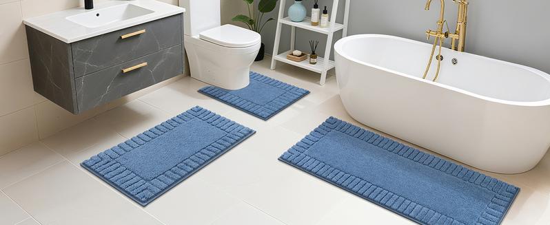 [FebruaryStockUp] HEBE Bathroom Rugs Sets 3 Piece Bathroom Shower Rugs with U-Shaped Contour Toilet Mat Absorbent Microfiber Plush Bath Mats Non Slip Bath Rugs Machine Washable Shaggy Bath Mat Set