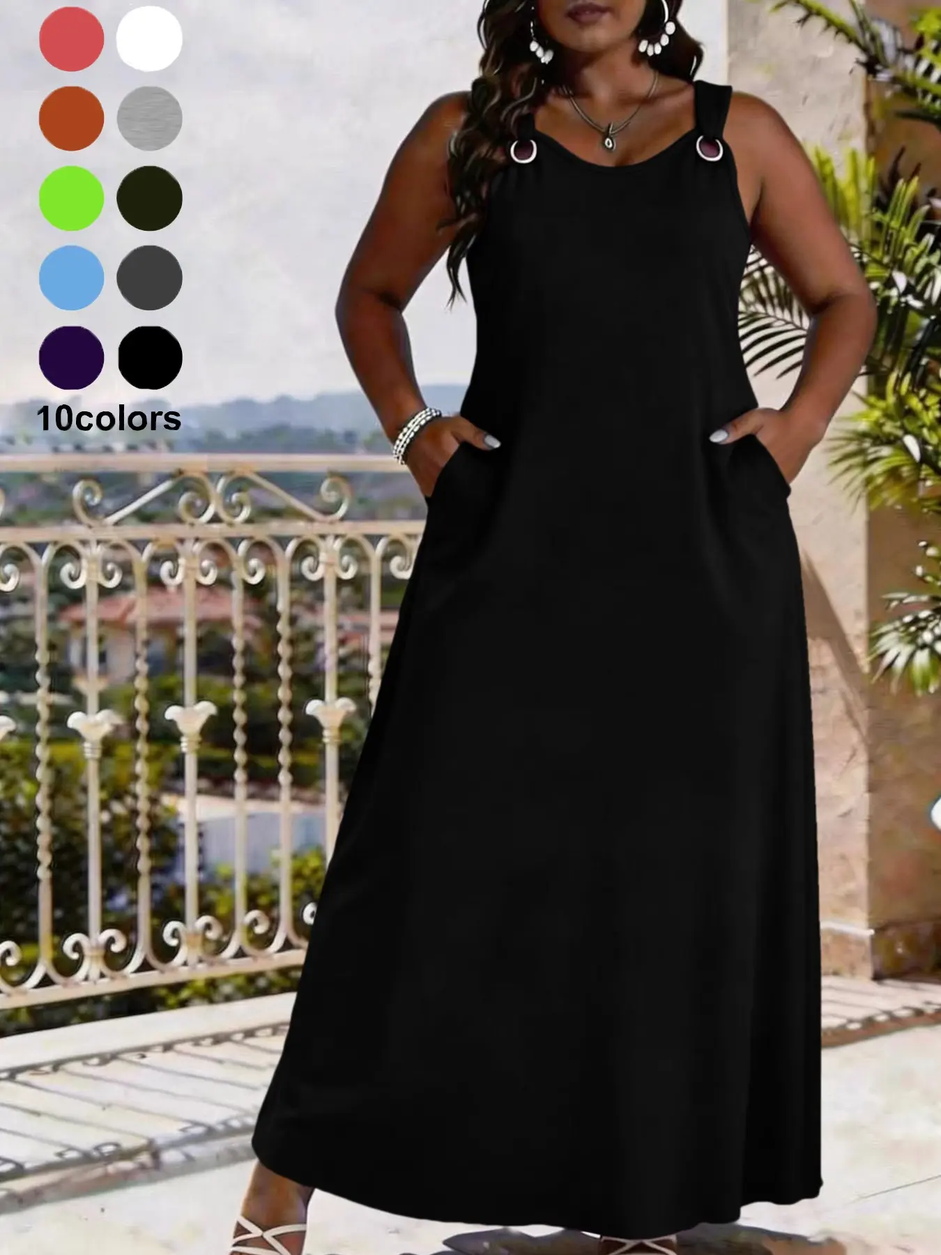 Elegant V Neck Sleeveless Dress for Women, Casual Loose-Fit Plain Color Dress, Beach Party Dress, Perfect for Daily Outings, Beach Parties, Summer Fashion Womenswear