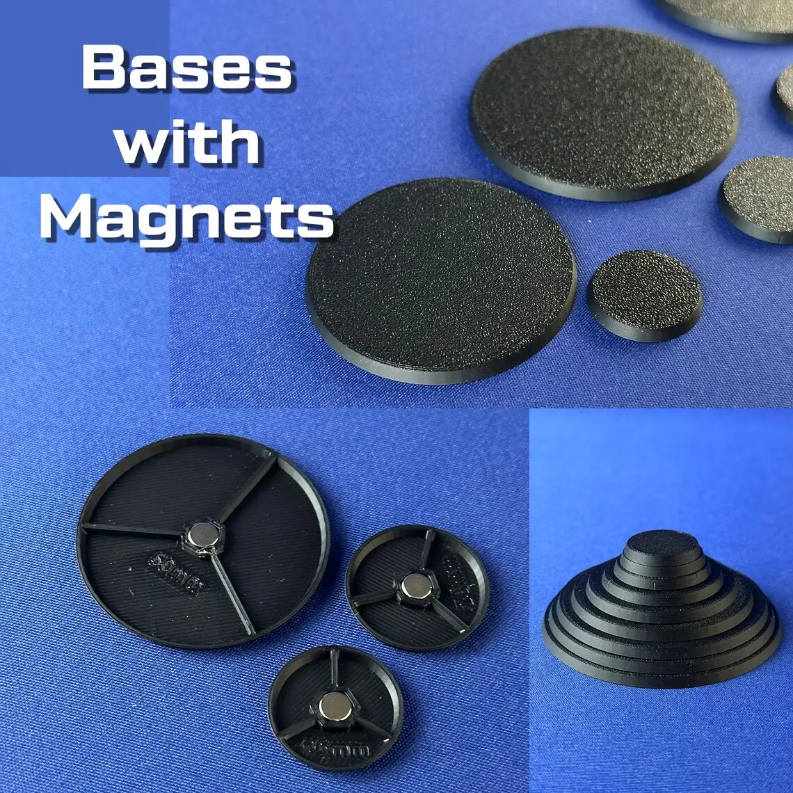 3D Printed Basse for Miniatures, with 6x2mm Magnet in Base