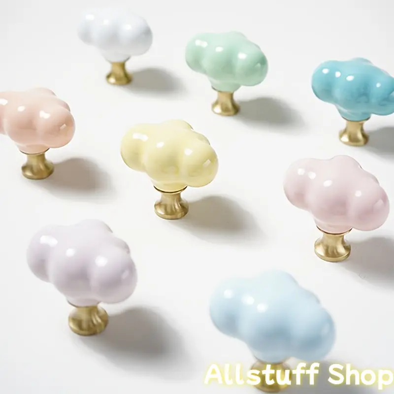 2 Cute Ceramic Cloud Handles/base Made of Copper Suitable for Wardrobe Door Handles, Nordic Furniture Handles, Drawer Pulls, Kitchen Cabinet Lightweight Circular Handles and Handles with Screws (multiple )
