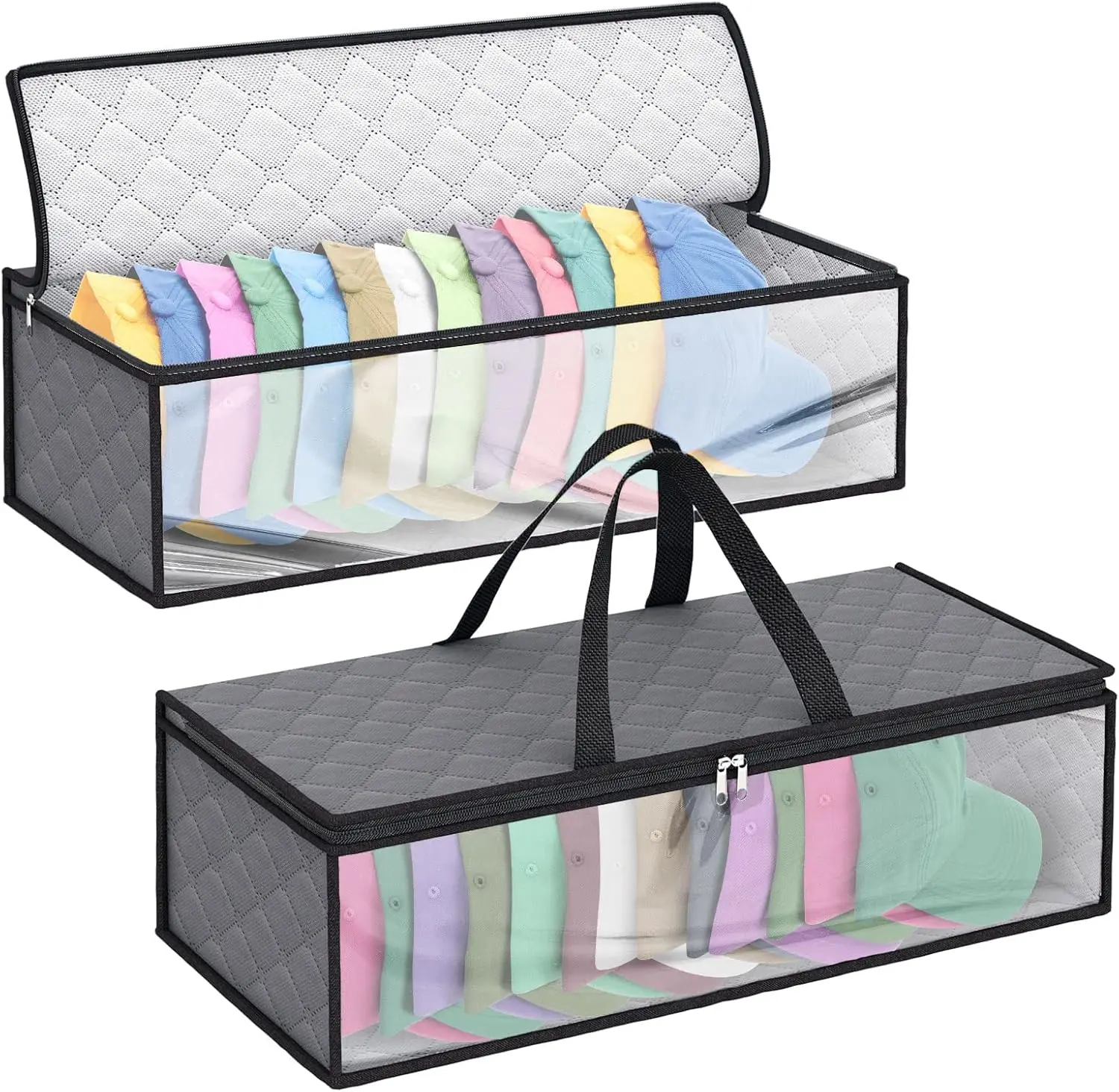 2 Packs Hat Storage Bag for Baseball, Caps Hat Organizer Case Hat Holder Rack with 2 Carry Handles for Closet Moisture & Dust Proof Holds Up to 20 Hats (Grey)