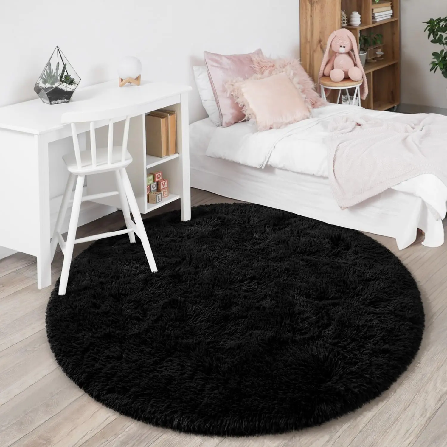 XEXSIN Furry Soft Modern Shaggy Round Rug, Fluffy Plush Indoor Carpet for Bedroom & Living Room, Machine-Washable Home Decor for Dorm Use, Furry Soft Rugs, Modern Shaggy Rug