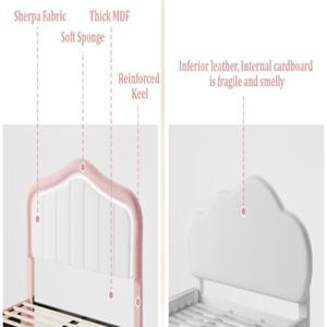 Twin Size Upholstered Princess Bed Frame with LED Lights & Storage Drawer, Pink Faux Leather Platform Bed  , Crystal Tufted Headboard, No Box Spring Needed, Heavy Duty Support