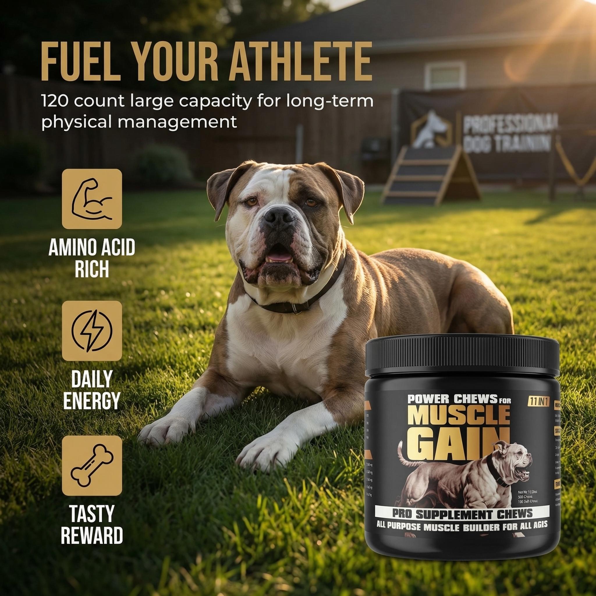 11-in-1 Muscle Gain Power Chews - High Protein Dog Supplement with Amino Acids - Healthy Treats for Puppy & Adult Dogs - Premium Muscle Builder for All Breeds - 120 Tasty Soft Dog Chews 11-in-1 Muscle Gain Power Chews - High Protein Dog Supplement with Amino Acids - Healthy Treats for Puppy & Adult Dogs - Premium Muscle Builder for All Breeds - 120 Tasty Soft Dog Chews