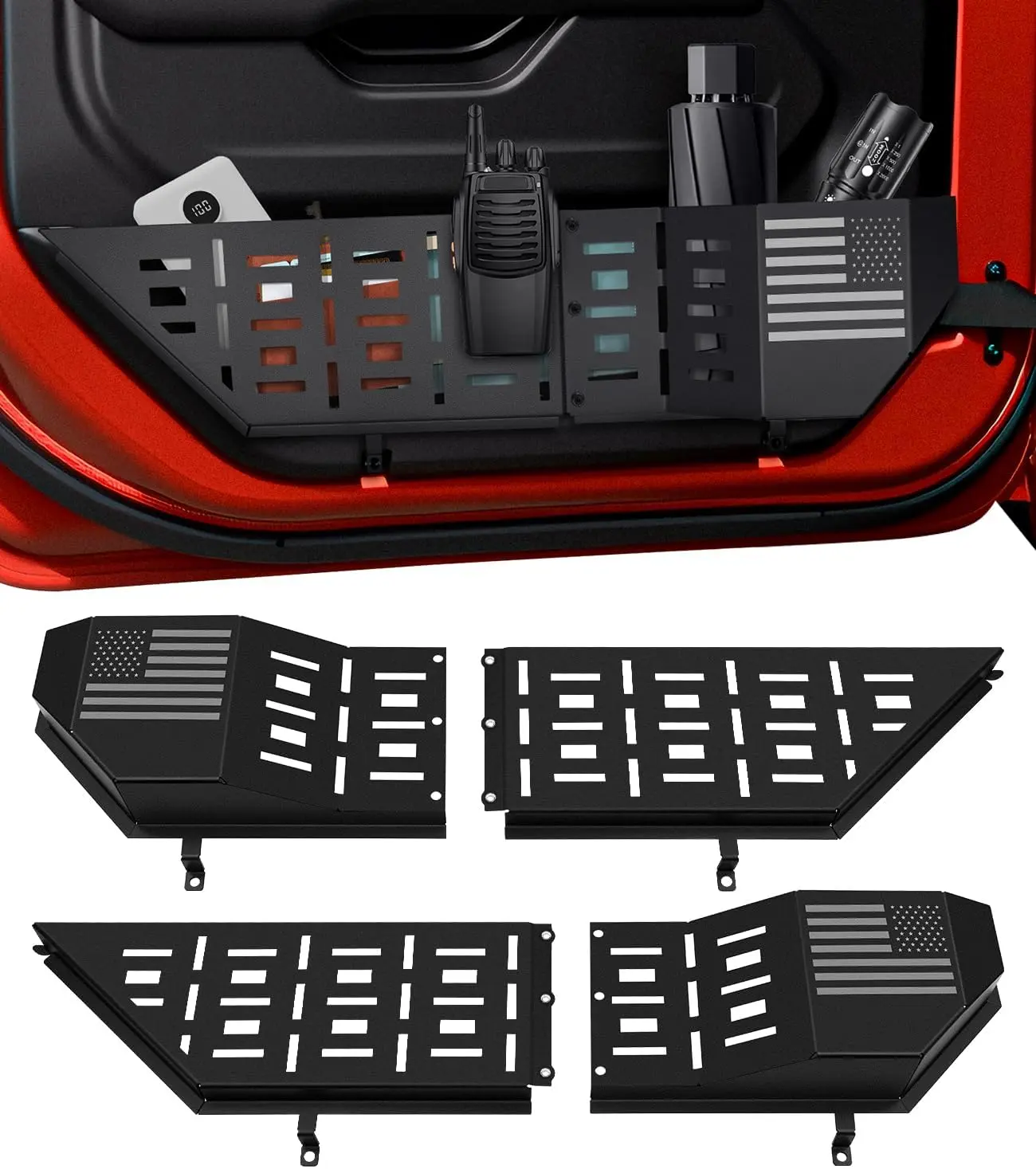 2-Piece Metal Front Door Storage Box Car Interior Kit, Door Pocket Organizer for Jeep Wrangler JL/JLU 4xe (2018-2025) & Gladiator JT (2020-2025), Compatible with Manual Seats (Black)