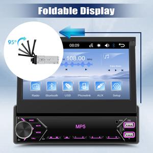 Single Din Flip Out Car Stereo Bluetooth 7 Inch Retractable Touch Screen Car Radio 1 Din Mirror Link/FM/EQ USB/Type-C/AUX SWC, Car Audio Receiver MP5 Multimedia Player with Backup Camera