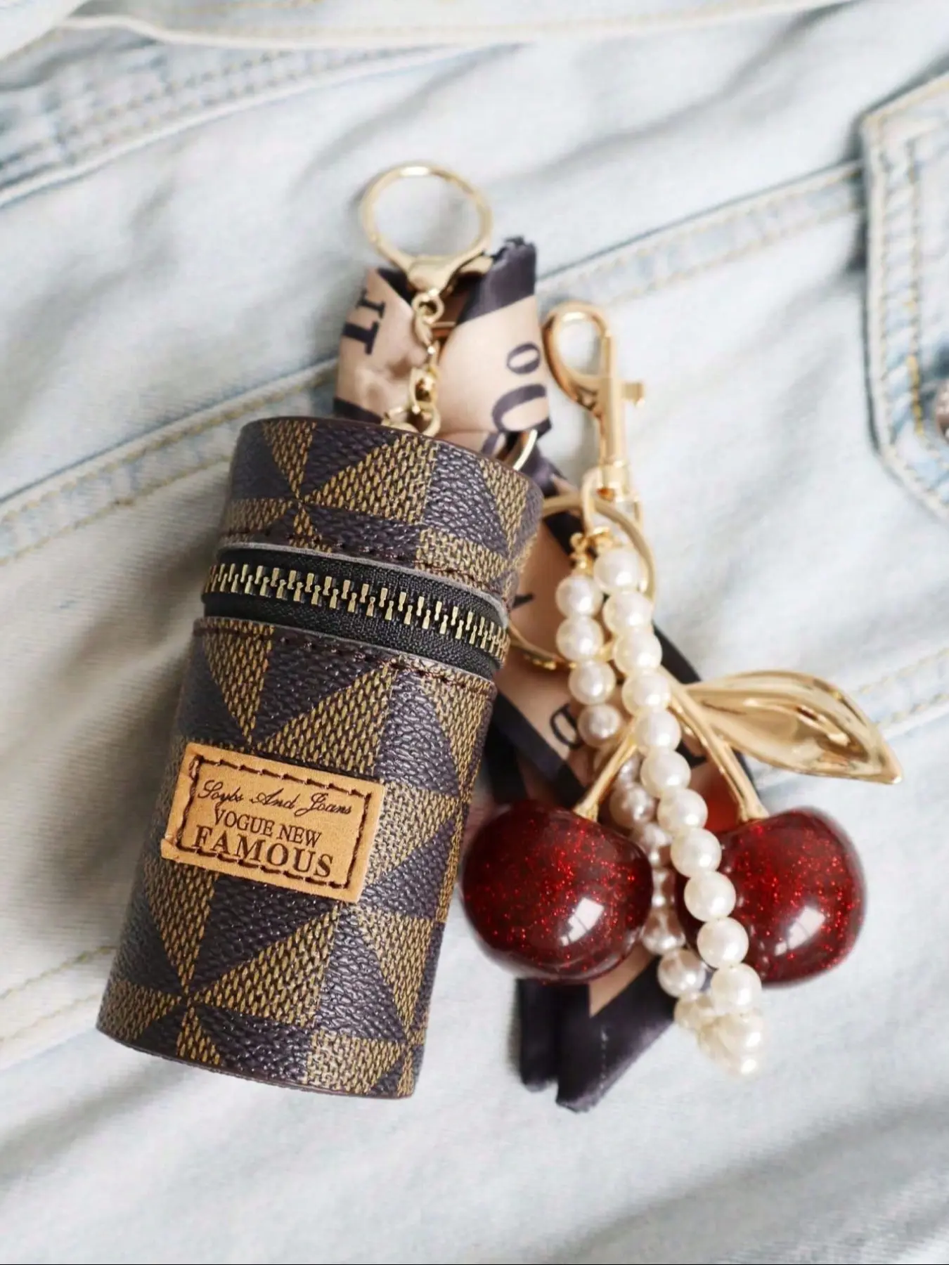 Checkered Lipstick Bag Charm Pendants, Backpack Charm, Bag Chain Charms, Charms For Purses, Vintage Designer Style Bag Decoration Keychain, Purse Accessories