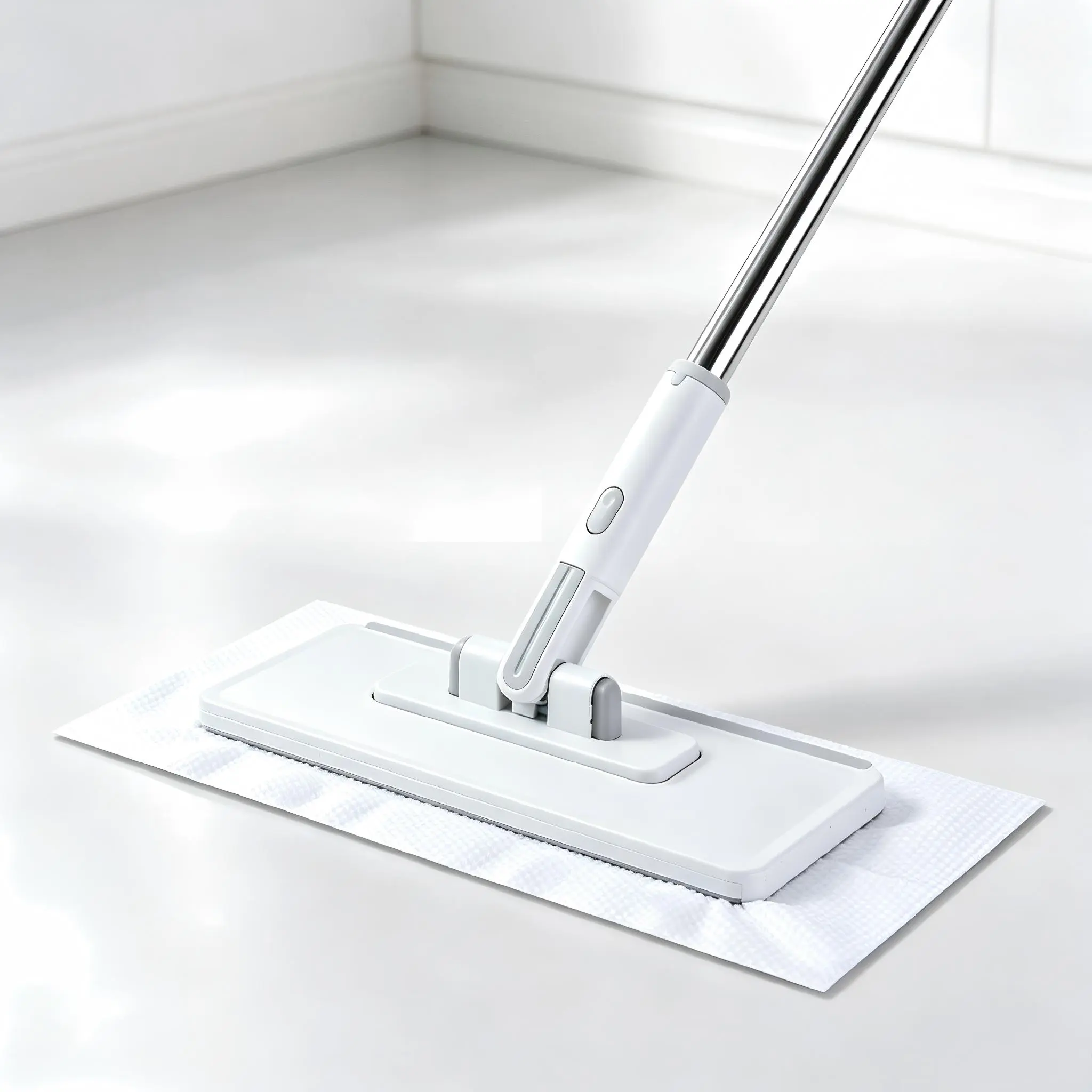 Sturdy Flat Mop with 40-in Handle, 4 Metal Poles & Adjustable Flat Clip Cleaner Wand - Touchless Plug-and-Play Indoor Linen Dry Cloths (5 Included) Home Care Tool for Clean Floors Solution, Dorm Rooms