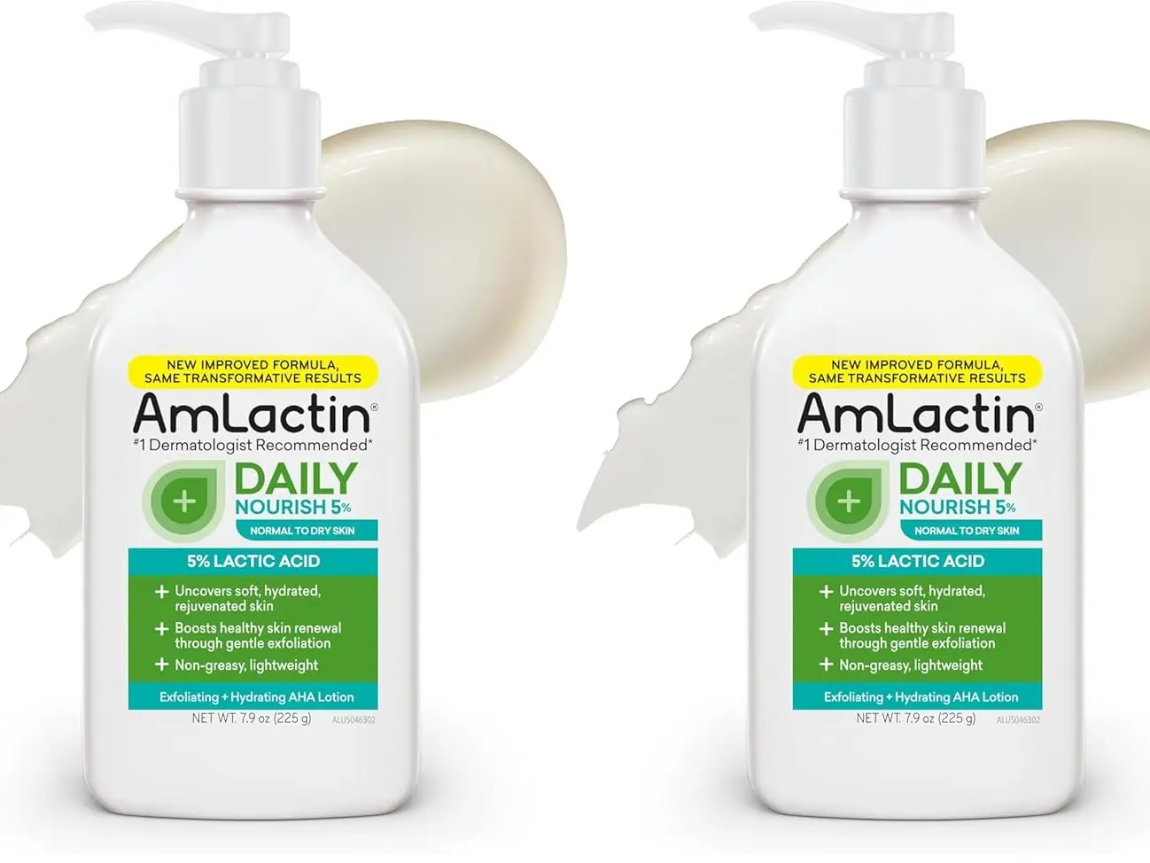 AmLactin Daily Nourish - Therapeutic Face and Body Lotion for Dry Skin - No-Scrub Exfoliator and Moisturizer with 5% Lactic Acid AHA, Safe for Sensitive Skin, 7.9 oz (Packaging May Vary)​ (Pack of 2)