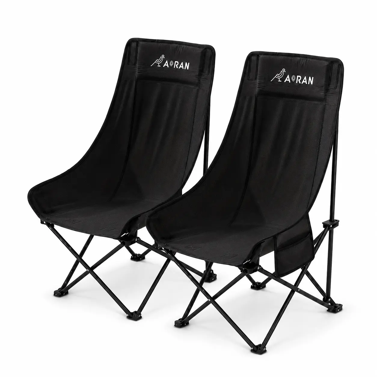 2-Pack Folding High-Back Camping Chairs - Portable Outdoor Chairs with Side Storage Pockets, Water-Resistant Fabric for Camping, Beach, Outdoor Events
