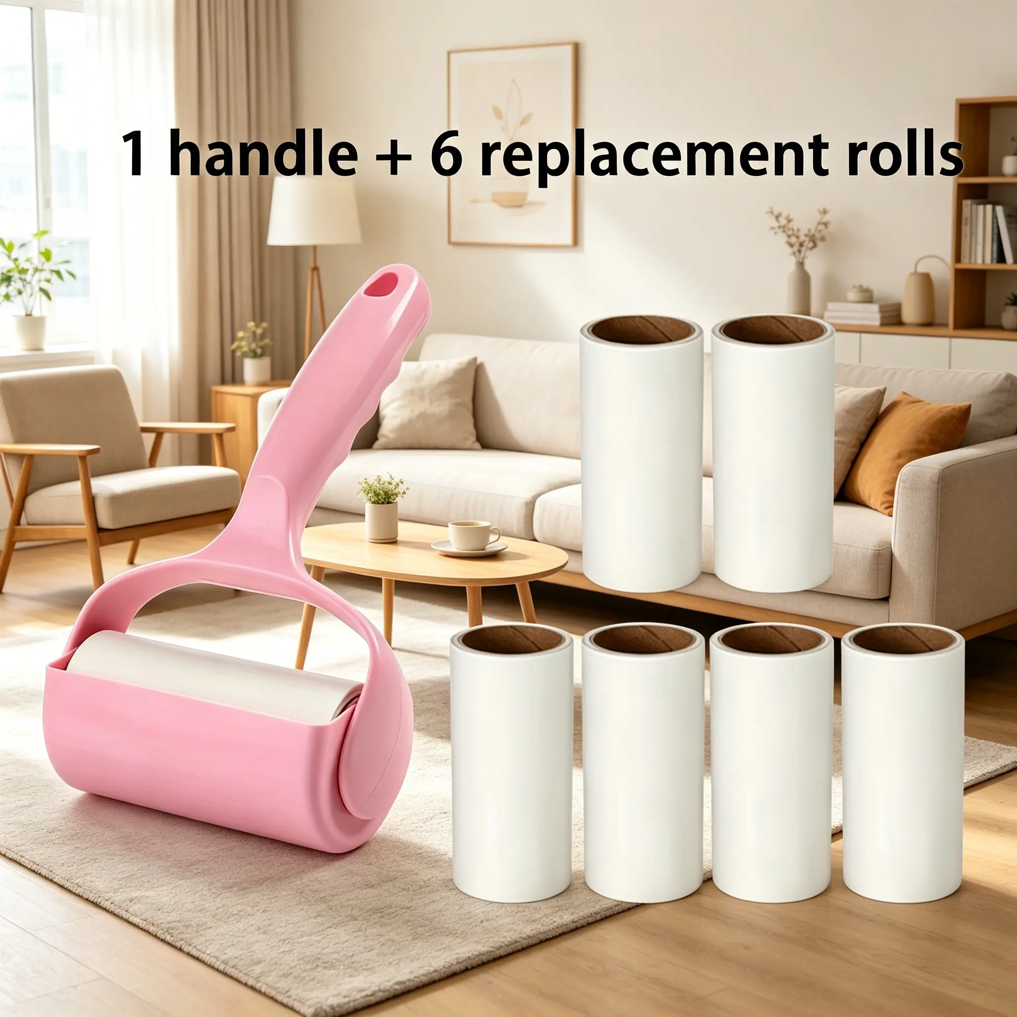 Portable Lint Roller Set with 1 Handle & 6 Refill Rolls (360 Sheets). Ideal pet hair remover for clothes, furniture and car. Angled tear-edge, super sticky adhesive, reusable sturdy handle. Perfect for home, travel and daily cleaning.