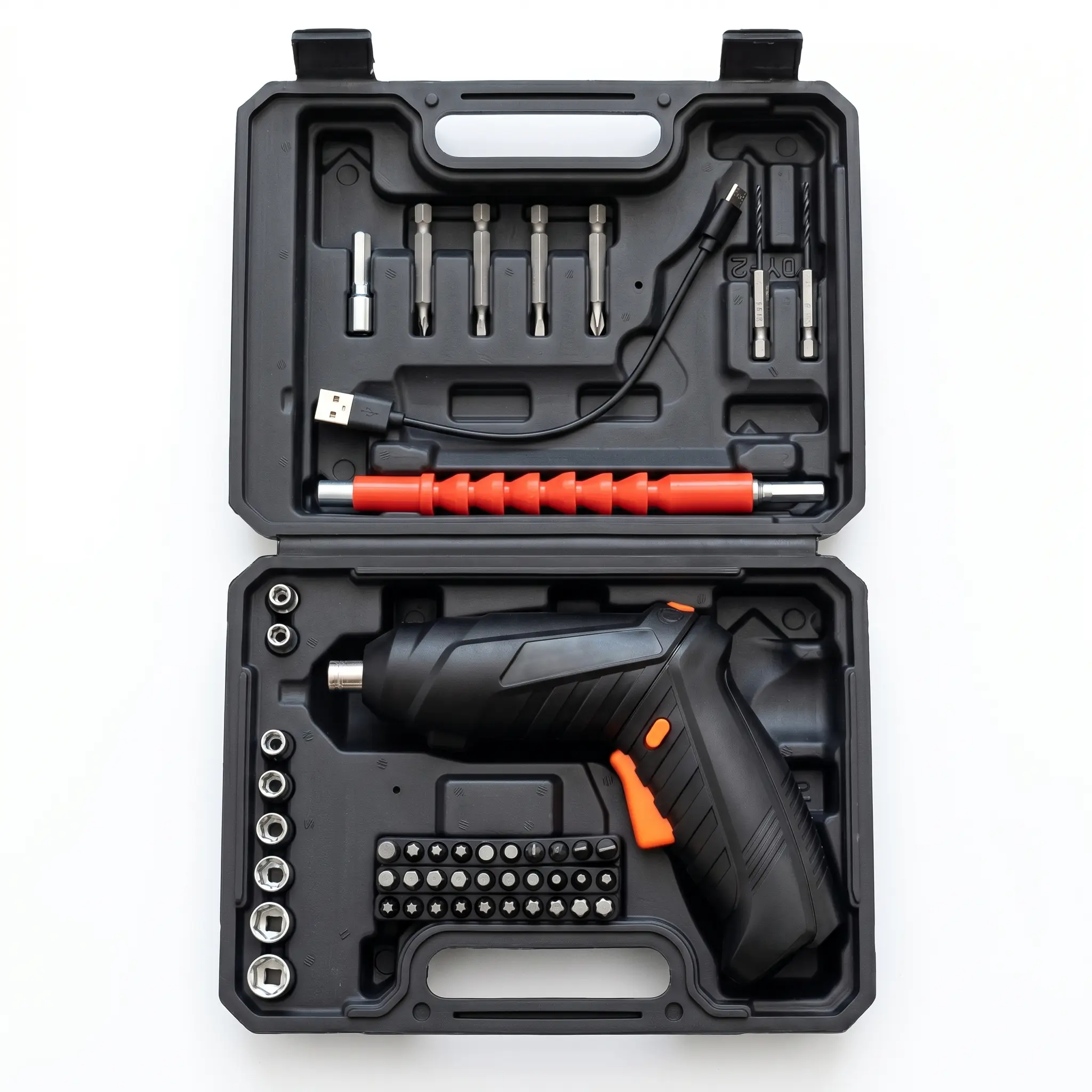 47PCS Cordless Electric Screwdriver Kit - 180W Power Cordless Tool Set, 280RPM, USB-C Rechargeable Tool Kit, 2-in-1 Pistol & Straight Grip, Rubber Handle, Steel&PVC Bits, Flexible Extension for Home DIY Assembly Work