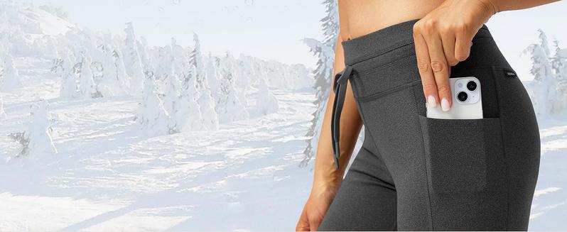 G Gradual Women's Leggings Fleece-lined Winter High-Waisted Water Resistant Warm Thermal Hiking Ski Walking Running Workout Gym Sportswear Bottoms with Pockets for Women Fitness Drawstring Training Pant