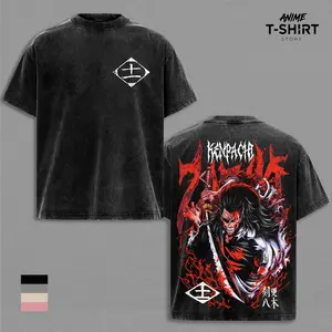 Kenpachi Zaraki Bleach Vintage Washed Anime T-Shirt, Oversized Boxy Fit, Heavyweight Cotton Graphic Tee, Unisex Streetwear Daily Wear, Gift for Anime Fans