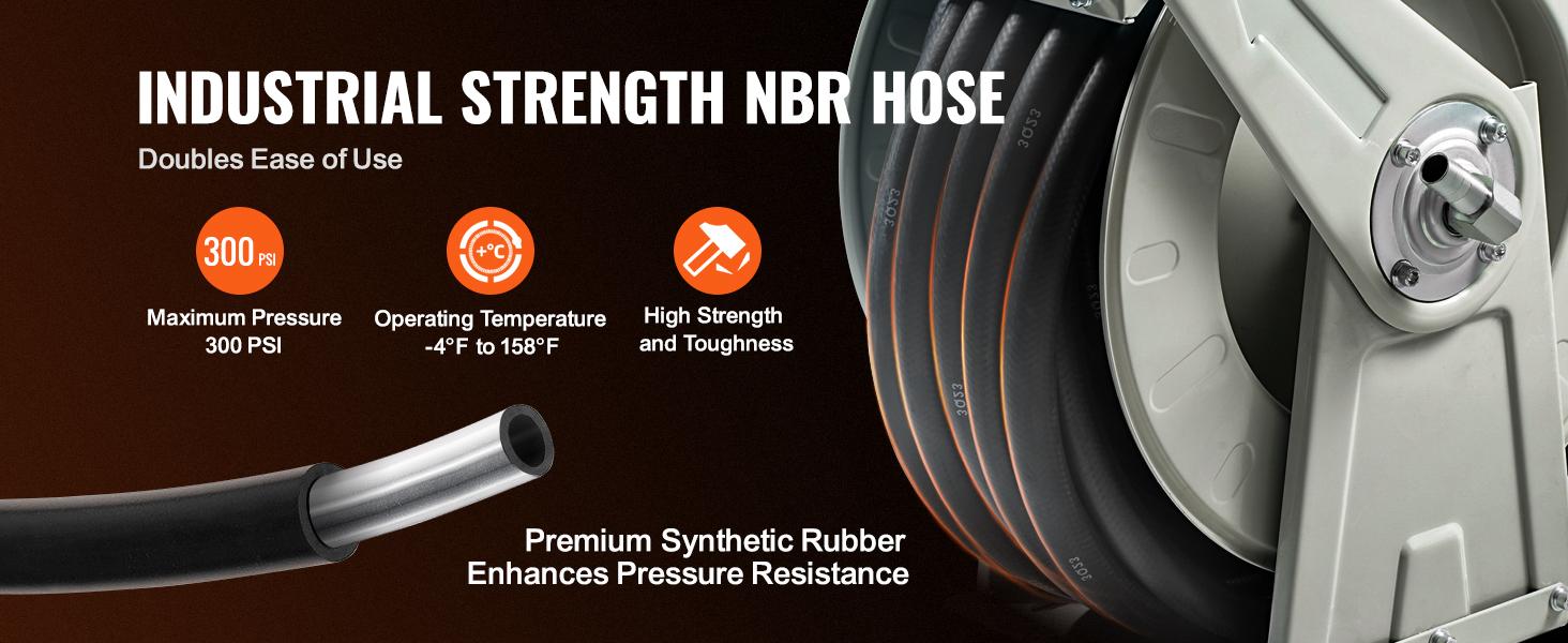 VEVOR Fuel Hose Reel, Summervibes,Extra Long Retractable Diesel Hose Reel, Heavy-Duty Carbon Steel Construction with Automatic Fuel Nozzle, NBR Rubber Hose for Aircraft Ship Vehicle Tank Truck, 300PSI