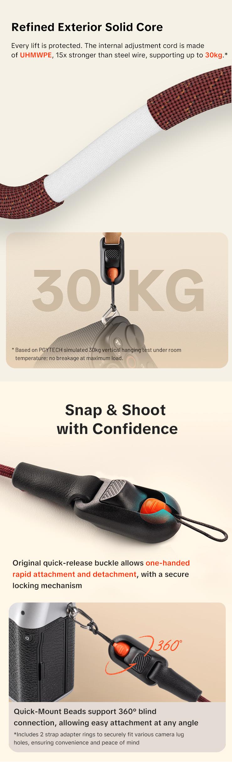 PGYTECH Camera Strap Slim for Mirrorless - Leather Harness Quick Release Adjustable Camera Neck Shoulder Strap for Compact Camera, Instant Camera and Smartphone