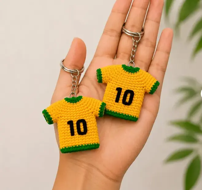 Handmade Mini Crochet Soccer Jersey Keychain Set – Football Fan Gift Box