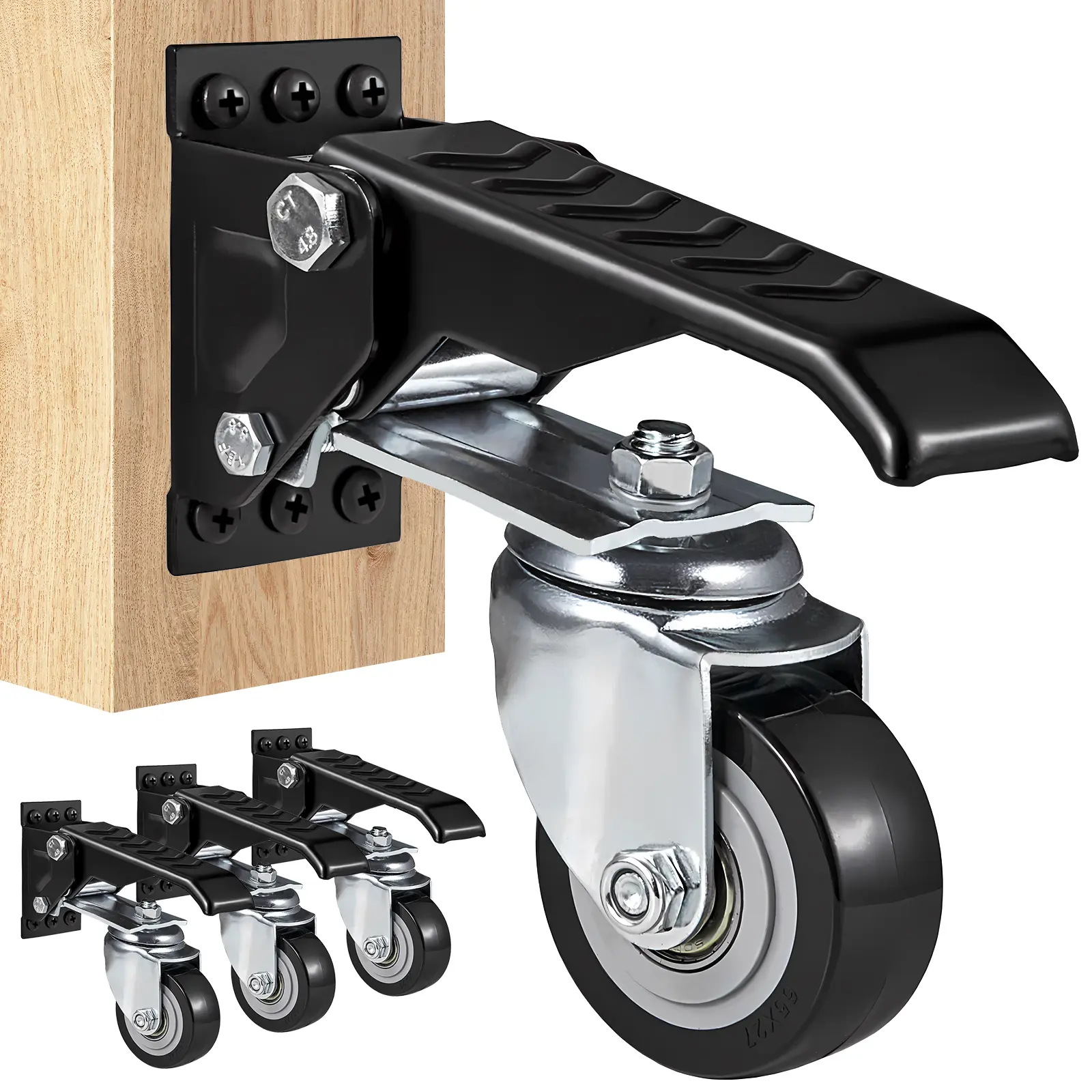【Summerfinds】VEVOR Industrial Workbench Furniture Moving Wheels, 4-Pack 2.5" Side-Mounted Retractable Adjustable Stepdown Wheels, 165 lbs Load Capacity, 360° Swivel for Workbenches & Tables, Furniture Moving Wheel