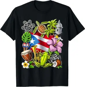 Puerto Rico Boricua Coqui Frog Taino Sun Puerto Rican Flag T-Shirt