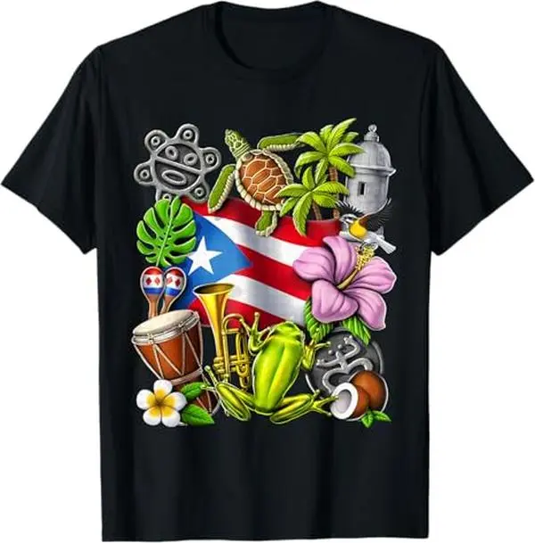 Puerto Rico Boricua Coqui Frog Taino Sun Puerto Rican Flag T-Shirt Casual Love Statement