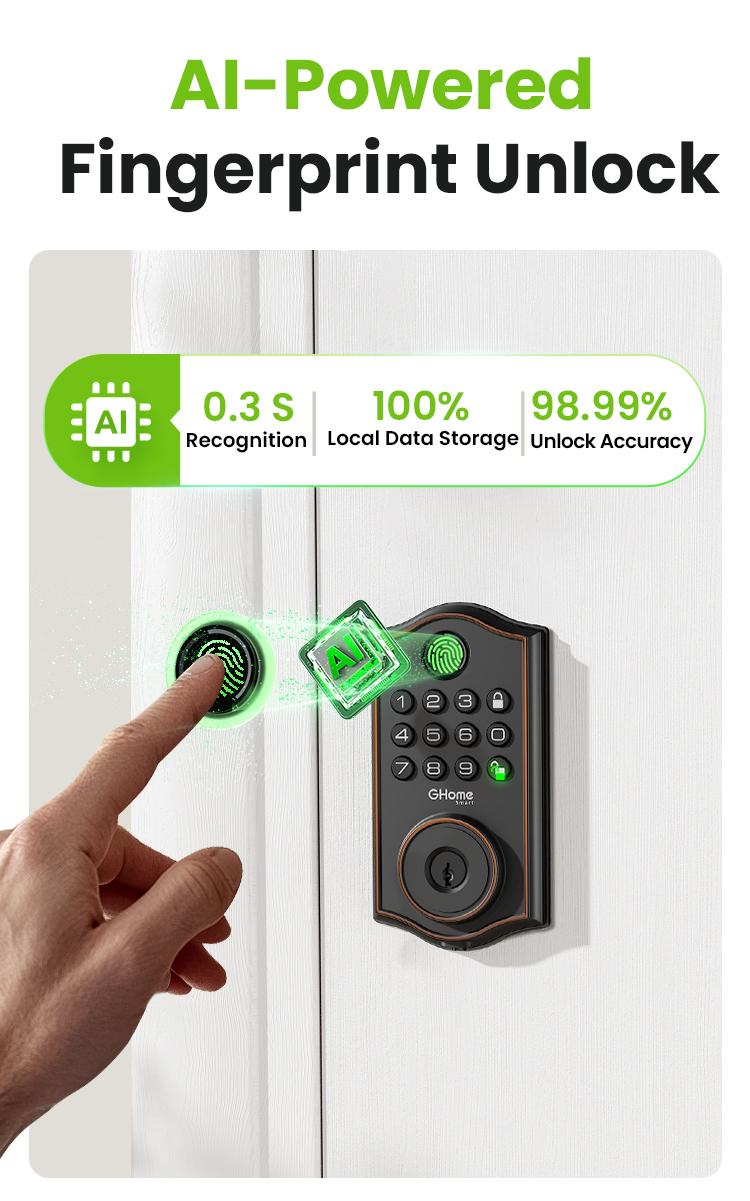 GHome Smart Fingerprint Door Lock, Keyless Entry Deadbolt with App Control, Auto Lock, Easy Installation, and Waterproof Design for Home and Apartment, Black GHome Smart Fingerprint Door Lock, Keyless Entry Deadbolt with App Control, Auto Lock, Easy Installation, and Waterproof Design for Home and Apartment, Black