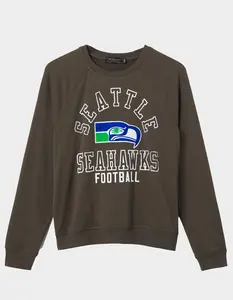 JUNK FOOD Seattle Seahawks Flocked Raglan Womens Crewneck Sweatshirt