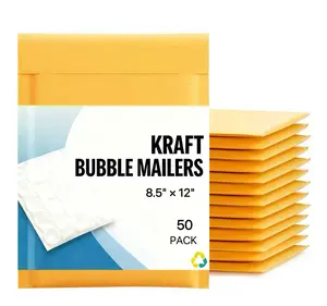 8.5x12 8.5x11 Kraft Self Seal Bubble Mailer Padded Envelope, 50 Pieces
