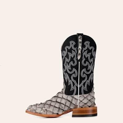Cavender’s Men’s Wide Square Toe Western Cowboy Boots – Charcoal Gray & Black