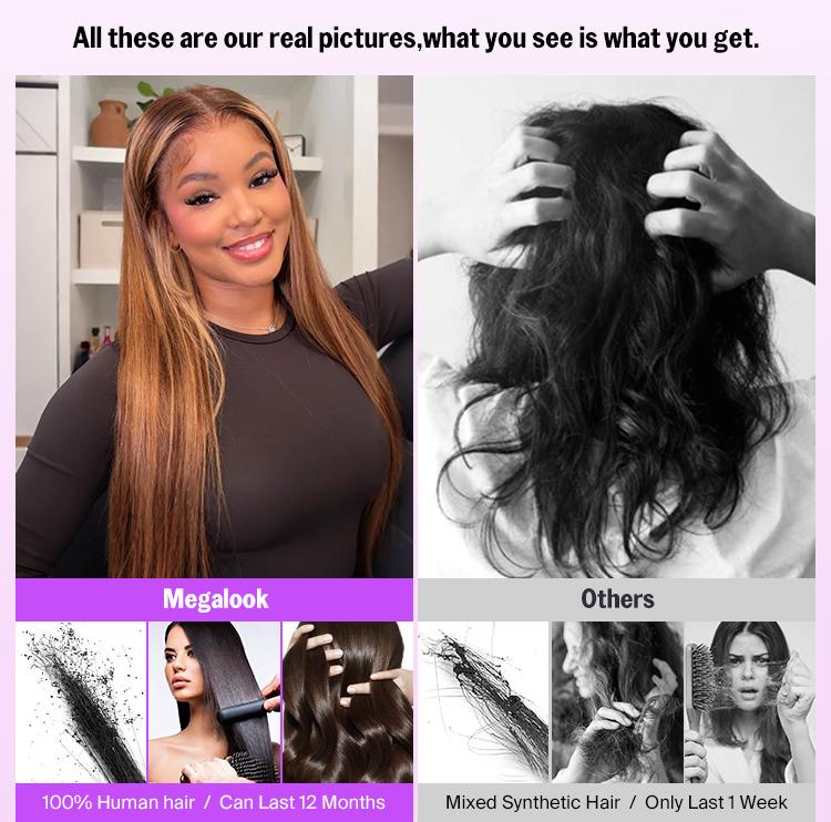 [Hot]Megalook 13x6 Glueless Highlight 4/27 Honey Blonde Wigs #2 Roots Straight With Drawstring 100% Human Hair Easy Put On Go Binner Friendly