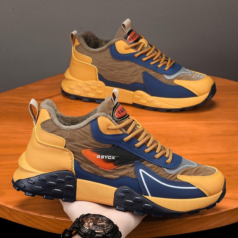 Men's Suede Sports & Leisure Shoes 8386M-Khaki Thickened Mid Top Waterproof Outdoor Boots Trainer Sneaker for Running Walking Closed Toe Athletic Footwear Low Top Cold Resistant