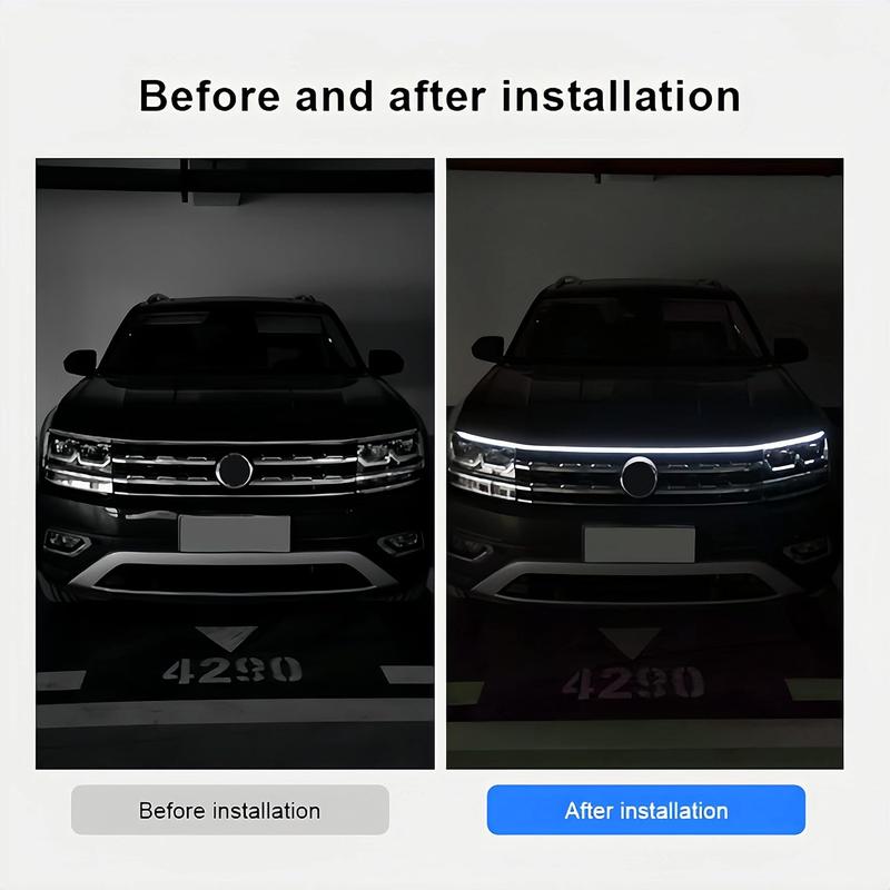 APP-Controlled RGB Dynamic LED Car Hood Light Strip, 1 Count Dynamic Scan Start Up Light Strip with Instruction & Remote Controller, Waterproof Flexible Car Decorative Lights