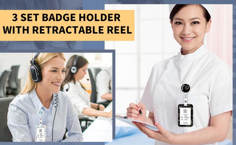 [New Deal] 3 Set Heavy Duty Badge Holder with Retractable Reel, Marble Retractable ID Badge Holders with Clip Name Key Card Holder Case for Teacher Nurse Doctor Student Office Gift for Coworkers