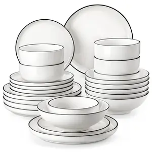 MALACASA Plates and Bowls Sets,12/16/18/24 Pieces Porcelain Dinnerware Sets, Heat Resistant Ceramic Tableware Service for 4/6,Cutlery Series LUNA Microwave Safe Dishwasher Safe TikTokShopBlackFriday