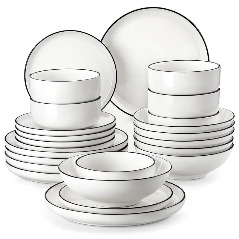 MALACASA Plates and Bowls Sets,12/16/18/24 Pieces Porcelain Dinnerware Sets, Heat Resistant Ceramic Tableware Service for 4/6,Cutlery Series LUNA Microwave Safe Dishwasher Safe TikTokShopBlackFriday