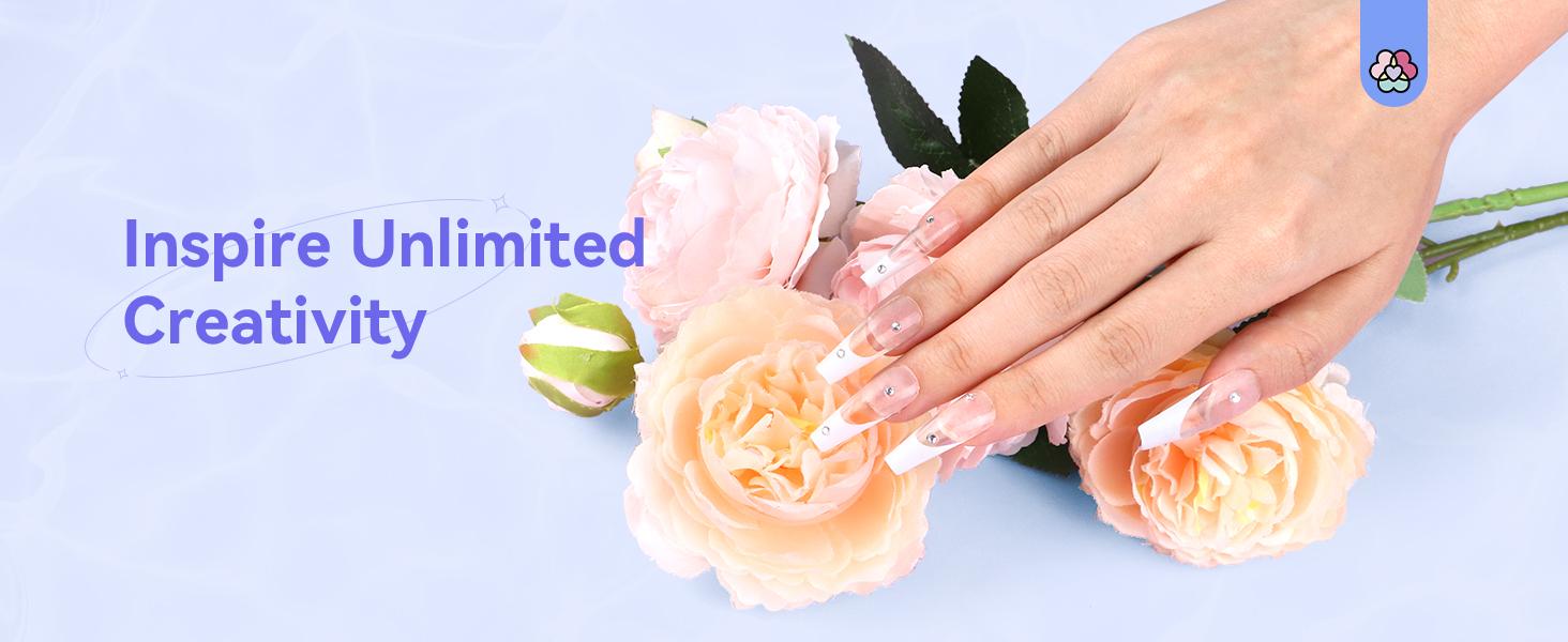 SAVILAND Builder Nail Gel Kit - 60g Clear Gel with 100 Forms & Acrylic Brush for Durable Nail Art Designs Lightweight & UV Cured