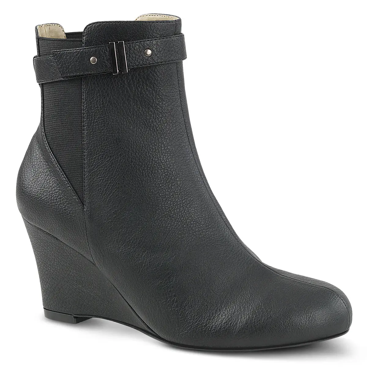 Women's Casual Wedge Boots - Kimberly-102 Shoe, Black Vegan Leather Footwear